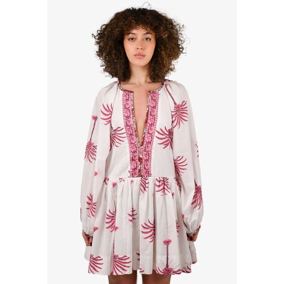 Alix of Bohemia Cream/Pink Cotton Printed Dress Size M - Picture 1 of 3
